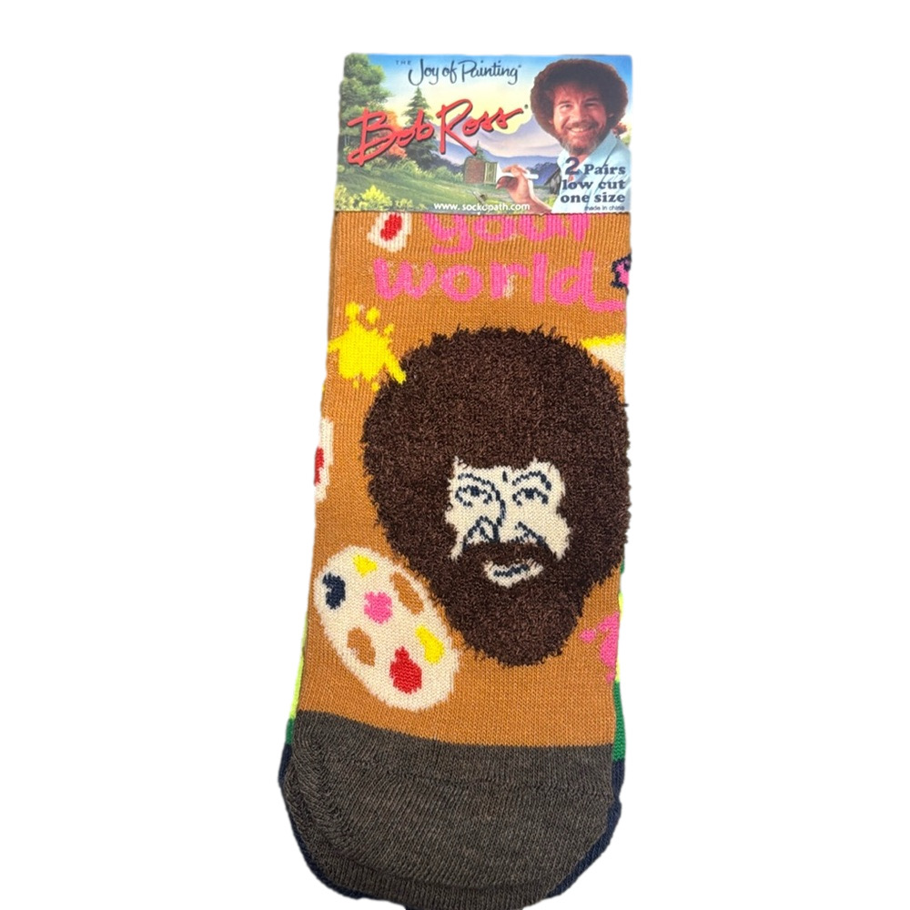 2 Pairs Bob Ross The Joy Of Painting Fuzzy Hair Novelty Socks NWT